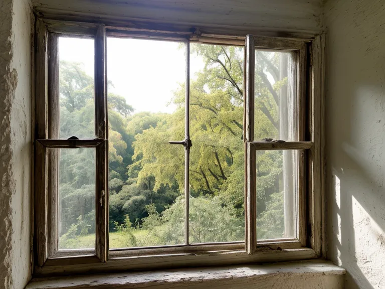Blick aus einem Altbau-Fenster auf kahle Winterbäume, Symbolbild für eine ruhige Bestandsaufnahme der Ahnenlinie