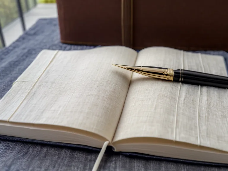 Aufgeschlagenes Leinen-Heft mit handschriftlichen Notizen zur Selbstreflexion nach einer Ahnenarbeit-Session
