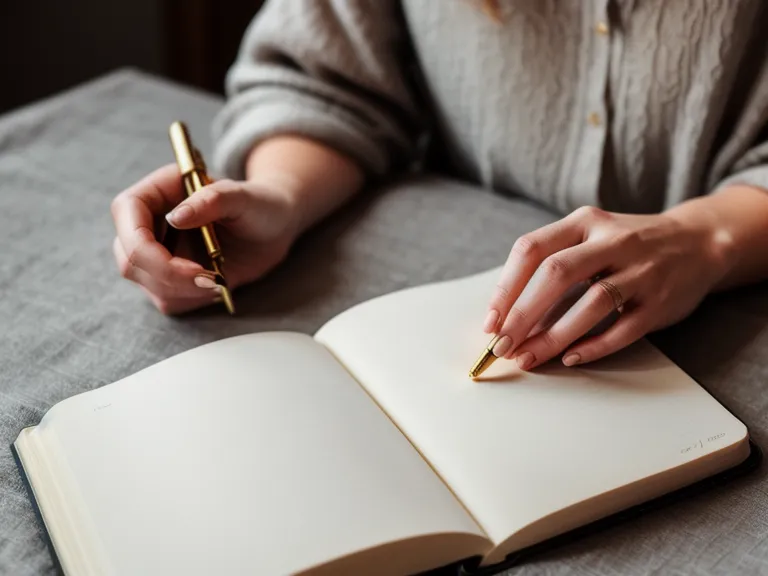 Eine Hand schreibt Notizen in ein graues Leinen-Tagebuch als Teil einer ruhigen Ahnenarbeit-Übung