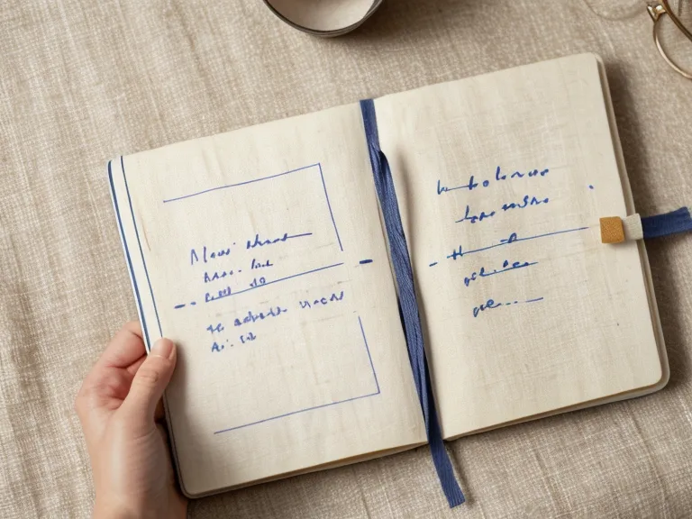 Aufgeschlagenes Leinen-Heft mit handschriftlichen Randnotizen zur Ahnenlinie des Vaters