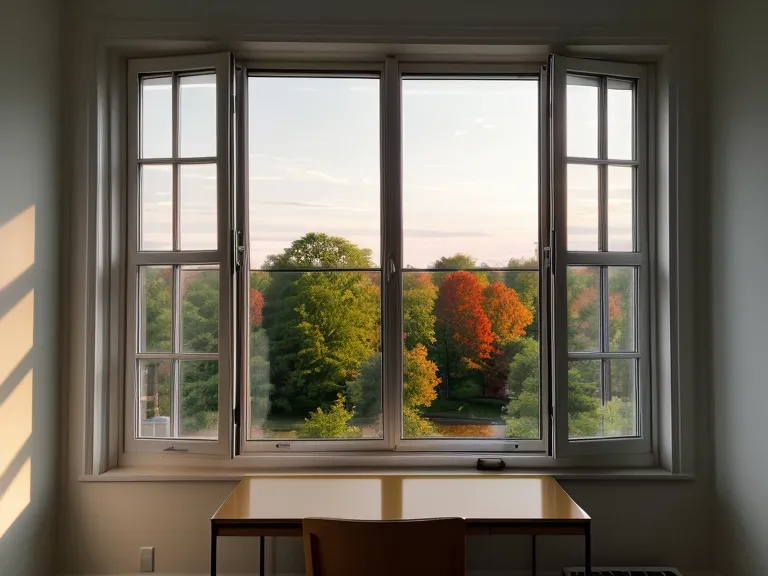 Blick aus einem Potsdamer Fenster auf kahle Parkbäume in der Abenddämmerung, Symbolbild für Trauerbewältigung