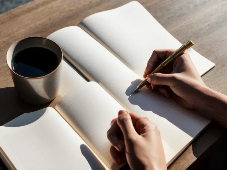 Handschriftliche Notizen zur Trauerbewältigung und Persönlichkeitsentwicklung in einem Leinen-Notizbuch
